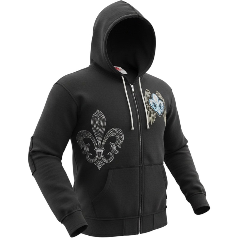 Laguna Beach Jean Co Mens XXXL Black Fleur De Lis Rhinestone Zip Up Hoodie New